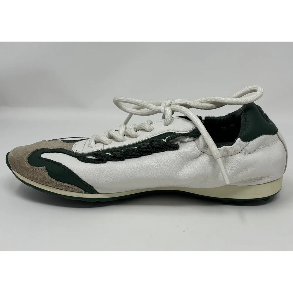 WOMENS TORY BURCH GOLF RUFFLE GREEN WHITE SNEAKER Size 5 Read Below